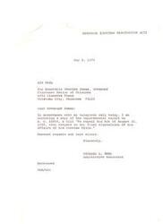 ["The document is a letter from Michael L. Reed, a Legislative Assistant, to Governor Overton James of the Chickasaw Nation of Oklahoma, enclosing a report on a bill to repeal the Choctaw Termination Act. The Subcommittee on Indian Affairs of the House Interior Committee approved the bill for full Committee action. Cases/Acts: Termination Act"]