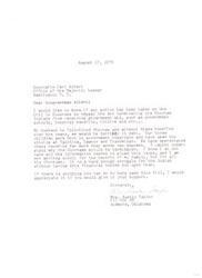 ["Mrs. Austin Taylor wrote a letter to Congressman Albert asking about the status of a bill in Congress to repeal the Choctaw Termination Act, which would restore government aid to the Choctaw Indians. She expressed the importance of these benefits to her family and the Choctaw community as a whole. In response, a legislative assistant informed her that the bill had been passed by the House of Representatives and the Senate, and was awaiting the President's signature. Congressman Albert had played a key role in leading the fight to repeal the Act. Cases/Acts: Termination Act"]