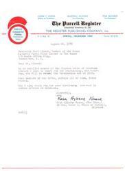 ["The document is a series of correspondence between Rosa Ayleene Nance and Michael L. Reed regarding the repeal of the Choctaw Termination Act in 1970. Rosa Ayleene Nance expresses her gratitude to Congressman Carl Albert for introducing the bill and supporting it, and Michael L. Reed acknowledges her letter and informs her that the bill has been signed by the President. Cases/Acts: Termination Act"]