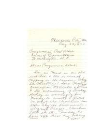 ["A letter written by Mrs. Pat Torbet expressing concern about the termination of the Choctaw tribe and the administration of Indian schools is responded to by Congressman Carl Albert. He reassures her that he will not support any proposals that are not in the best interests of the Indian people and informs her that the Choctaw Termination Act of 1959 has been repealed, restoring the Choctaw Indians to a position equal to that of other civilized tribes."]