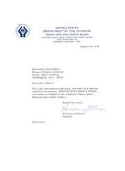 ["The document is a letter and brochure from the Southern Plains Indian Museum and Crafts Center regarding an exhibition of paintings by Rance Hood, a self-educated Indian artist. The document is addressed to Congressman Carl Albert and acknowledges his interest in the paintings. The brochure includes information about the artist, his background, and his painting style, as well as details about the paintings on display and prices for those available for sale."]