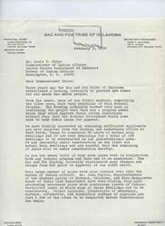["The Sac and Fox Tribe of Oklahoma has established a Housing Authority to provide new homes for their people. They have obtained approval to construct 100 dwellings and are facing challenges with paperwork and lack of staff at the Shawnee Agency. They are requesting additional personnel to ensure timely completion of the housing project. Congressman Carl Albert has acknowledged their request and is willing to help."]