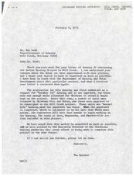 ["The Chickasaw Housing Authority is working on an Indian Housing Project in Mill Creek, Thacker Ville, and Leon. The project was initially delayed due to a change from \"Turnkey III\" housing to mutual-help housing. Legal paperwork is currently being processed and the contractor will begin work in four months. The project is expected to be completed in the near future. Superintendent Ray Dodd expressed his concerns about the delay in a letter to Speaker Carl Albert, who assured him that efforts were being made to expedite the project."]