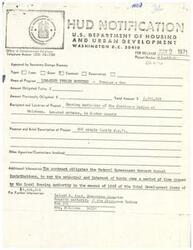 ["The Department of Housing and Urban Development has awarded a Low-Rent Public Housing contract for turnkey construction to the Housing Authority of the Chickasaw Nation in Ardmore, Oklahoma. The contract is for the construction of 100 single family dwelling units with a total amount of $2,144,208. The Federal Government will pay the principal and interest of bonds issued by the local Housing Authority. Contact information for further inquiries is provided."]