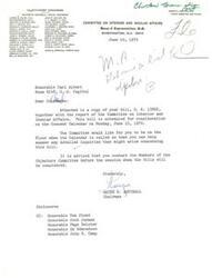["The document is a letter from the Committee on Interior and Insular Affairs regarding a bill, H. R. 15866, scheduled for consideration on the Consent Calendar. The recipient is advised to be on the floor when the calendar is called and to contact members of the Objectors Committee before the session. The document is signed by Wayne N. Aspinall, the Chairman of the Committee."]