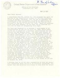 ["The document addresses the issue of allowing Freedmen and their descendants to participate in the selection of the Choctaw Chief. The Secretary of the Interior disagrees with establishing a residency requirement for candidates, as it goes against the intent of the Act of October 22, 1970. The Secretary emphasizes that the selection process should allow tribal members and their descendants to choose any qualified person of Choctaw blood as their principal chief. The document also expresses well wishes for the Chief's wife's recovery from illness."]