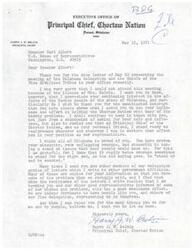 ["The Principal Chief of the Choctaw Nation, Harry J. W. Belvin, expresses gratitude to Speaker Carl Albert for his continued support and interest in the affairs of the Indian people in Oklahoma. Belvin apologizes for not being able to attend a recent meeting due to his wife's illness, but assures Speaker Albert of his willingness to reciprocate support. Belvin commends Speaker Albert for his courage and dedication to standing up for important issues. Belvin also mentions keeping Speaker Albert informed of the tribe's struggles and expresses appreciation for the delegation's efforts in seeking funds for a survey. Speaker Albert responds with well wishes and updates on the Arkansas river bed matter and the Indian School in western Oklahoma."]