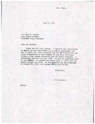 ["The document is from Mr. Will T. Nelson to Representative Carl Albert inquiring about the CHOCTAW TERMINATION ACT introduced in 1959. The bill, known as H.R. 2722, passed the House and Senate in July and August 1959, becoming Public Law 86-192. The Speaker responds to Mr. Nelson's inquiry, providing information on the bill's introduction and approval."]