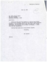 ["The document is a letter from Fritz Clayton Neill to Eric Bohanon, Chairman of the Choctaw Tribal Election Committee, regarding the submission of information for qualified candidates for the upcoming election. Neill provides details on the filing dates and qualifications for candidates, and mentions that Chief Harry J.W. Belvin has announced his candidacy for re-election. The document also thanks Bohanon for his verbal request for information and indicates a desire to avoid any delays in the election process."]