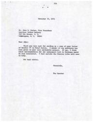 ["The American Indian Society in Washington, D.C. is requesting financial assistance from the Choctaw Nation of Oklahoma to help cover the cost of decorating the graves of tribal leaders on Memorial Day. They are willing to use funds specifically given for certain graves for those purposes only. The Speaker of the American Indian Society acknowledges the letter and expresses interest in publicizing the project."]