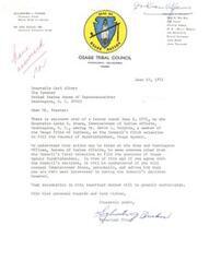 ["The document is a series of letters regarding the selection of candidates for the position of Superintendent at the Osage Agency. The Osage Tribal Council has selected Mr. David L. Baldwin as their first choice for the position, with Mr. Franklin D. Shannon and Mr. Thomas J. Ellison as second choices. The Council requests that their decision be honored and that they be consulted further if Mr. Baldwin is not appointed. The documents are addressed to the Speaker of the House of Representatives and the Commissioner of Indian Affairs."]