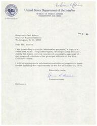 ["The document is a letter from the Bureau of Indian Affairs regarding the approval of proposed regulations for the selection of principal tribal officials by members of the Five Civilized Tribes. The document outlines the criteria considered essential for the democratic selection of these officials, including qualifications for candidates, voter residency restrictions, and the inclusion of freedmen citizens in voter qualifications. It emphasizes that the Act of October 22, 1970 did not affect the Act of April 26, 1906, other than changing the manner of selection of tribal officials."]