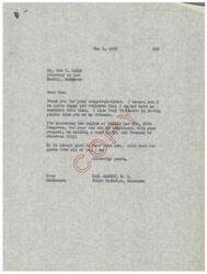 ["The document consists of a series of letters between individuals congratulating each other and exchanging copies of Public Law 336, 80th Congress. The documents express gratitude for friendship and support, as well as the absence of political opponents. The documents are formal in nature and show a friendly and supportive relationship between the individuals involved."]