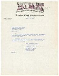 ["The document is a letter from Harry J. W. Belvin, Principal Chief of the Choctaw Nation, thanking Congressman Carl Albert for sending him pictures and for his efforts in behalf of Indian Legislation during a visit to Washington. Belvin emphasizes the importance of education and spiritual culture as the saving grace of the Choctaw Nation."]