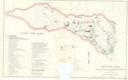 ["The document describes a comprehensive map and project documentation of various reservoirs, rivers, and flood control projects in the regions of Oklahoma, Texas, Arkansas, and Louisiana. It includes detailed information about the status of projects, such as work completed, authorized, and in progress. It also includes details about specific features like channel improvements, navigation canals, floodgates or spillways, locks and dams, and more. The projects are labeled with specific codes and the document also provides a legend for easy interpretation. The document dates back to March 1967."]