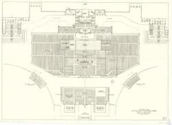 ["The document represents a detailed seating plan for the 1973 Presidential Inaugural Stands, with specific sections allocated for varying numbers of guests, including sections for diplomats' wives, veterans, special guests, and the press. The plan also accommodates for TV mobile units and photographers' stands. The layout is designed by George M. White, Architect of the Capitol."]