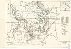 ["The document is a detailed map or project documentation by the U.S. Army Corps of Engineers, featuring various geographical locations in the United States, including Colorado, Kansas, Missouri, and other states. It includes specific places, resorts, parks, camps, and other public use areas, as well as information about reservoir data, roads, and project boundaries. The document also includes a legend for symbols used and a scale of miles. The map appears to be focused on the Lake Texoma area, detailing specific features and areas within and around the lake. The documentation was completed by the Tulsa District of the U.S. Army Corps of Engineers on November 10, 1955."]