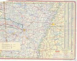["The document provides detailed information about a proposed intrastate highway from Oklahoma City to Little Rock, including city populations, alternate routes, air lines, highway markers, mileages, and map symbols. It also includes a legend and a speed limit of 60 miles per hour."]