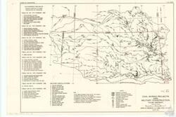 ["The document outlines the U.S. Army Corps of Engineers' authorized projects, including reservoirs, dams, and military installations across several states. The projects, some completed and others under construction, were authorized by various Acts of Congress between 1936 and 1950. The document also includes detailed geographical coordinates and a legend to interpret the map symbols. Key projects include the Optima Reservoir in Oklahoma, the Great Salt Plains Reservoir in Oklahoma, and the Wichita Valley Centre in Kansas. Military installations such as the Altus Air Force Base and the Clinton Air Force Base are also featured."]