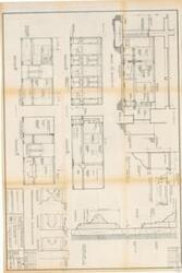 ["The document provides detailed specifications and measurements for a project involving the relocation of a House Barber Shop to Room HB-5 in the United States Capitol Building. It includes information about various elements such as mahogany prints, plywood, wall cabinets, mirror placements, and chair rails, as well as floor and foundation conditions. Also, it features several sections, elevations and details of the project, with specific scales for precision. The project was approved by George M. White, FAIA, the Architect of the Capitol, on October 15, 1975."]