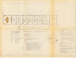 ["The document describes a partial third floor plan of the House Office Building Annex#2, specifically developed for the Credit Union. The plan includes a corridor, check counter, Xerox area, lobby, conference room, equipment room, bookkeeping office, and manager's counter. The scale of the plan is 1/6=1'-0. The plan also includes furniture and work legend, and specific provisions for furniture, telephones, corridor doors, a sound and movement alarm system, a holdup alarm system, and an electric lock on the door. It was distributed on July 30, 1975, and revised as per Mr. Robert Hess's comments, with the final revision approved on October 19, 1976."]