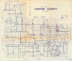 ["This document represents a comprehensive road map of various counties, including Garvin, Carter, and Murray in Oklahoma, featuring detailed township boundaries, county lines, and commissioner's districts. In addition to roads, it includes state highways, railroads, school locations, and an army air base. The map also identifies several towns such as Tussey, Homer, Tatum, Ratliff, and Pruitt. It is identified as Albert Maps #150 and can be found in Albert Projects Box 1, Folder 25, Maps F9."]