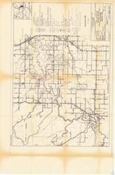 ["This document is a project plan from the U.S. Army Corps of Engineers, dated April 7, 1967, for the Kiamichi River in Oklahoma. The plan outlines features such as unimproved, graded, and drained roads, as well as stone roads. It also includes federal and state road systems, projected extensions of streets, and the ending of routes. The document also details federal highway and state road relocations, access roads, highway relocations, and general plans. The blueprint also includes a legend and scale."]