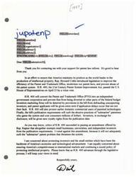 ["The first text discusses H.R. 400, a bill introduced by Representative Howard Coble to reform patent law. The bill aims to improve the efficiency of the Patent and Trademark Office, modernize patent laws, prevent abuse of the patent system, and protect inventors. The document also mentions an amendment exempting small businesses, universities, and independent inventors from certain requirements, which the writer opposes. The second text mentions H.R. 875, a bill introduced by Representative Henry Hyde to provide for a pay raise and COLA for federal judges. The writer appreciates the support and will keep the sender's thoughts in mind as the bill progresses."]