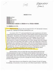 ["The document is a letter from man Dick Armey in response to a supporter of H.R. 1577, the Interstate Commerce Freedom Act. The bill aims to protect manufacturers and retailers of legal products from liability lawsuits. Armey expresses his support for the Second Amendment and believes that restricting gun rights is unconstitutional. He argues that most criminals obtain guns illegally and that law"]