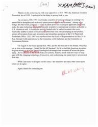 ["The document discusses H.R. 1907, the American Inventors Protection Act of 1999, which aims to strengthen and modernize patent protections for inventors. The bill guarantees 17 years of patent protection, makes technology accessible to U.S. citizens, provides relief to financially constrained inventors, protects inventors from scams, and streamlines operations at the U.S. Patent and Trademark Office. The bill was passed by the House and is awaiting a vote in the Senate. The author supports the bill as a way to keep pace with global technological advancements."]