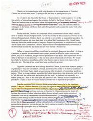 ["The document discusses the impeachment trial of President Clinton and the author's belief in the importance of impeaching him to defend the Constitution. The author also mentions plans for legislation on tax cuts, education funding, missile defense, and Social Security reform. The author encourages communication with constituents and expresses appreciation for differing opinions."]