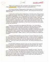 ["The representative voted in favor of all four articles of impeachment against President Clinton, believing it was important to defend the Constitution and the rule of law. They also addressed concerns about raising the benefits age for social security, stating that any changes would only apply to future recipients and not current beneficiaries. The representative emphasized the importance of protecting Social Security and ensuring financial independence in retirement for all generations."]