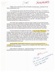 ["The document discusses the Social Security \"notch\" issue, in which a formula error led to unfair benefits for certain recipients. Despite sympathizing with those affected, the author cannot support legislation that would jeopardize the Social Security Trust Fund. They also express support for lower taxes and mention efforts to reduce the tax burden for middle"]