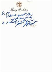 ["The document is a birthday message to Dick Armey, wishing him a great day and mentioning a waterfall. It is signed by The Speaker."]