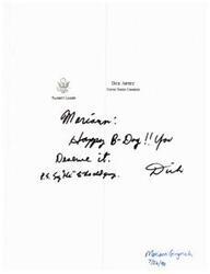 ["Mariann wishes Dick Armey a happy birthday and notes that he deserves it, with a postscript calling him an \"old guy.\""]