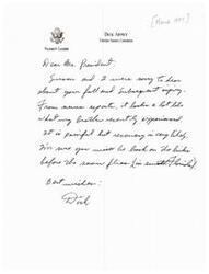 ["Dick Armey, Majority Leader of the United States , sends a letter to the President expressing sympathy for his recent fall and injury. Armey mentions his brother's similar experience and expresses hope for a speedy recovery for the President."]