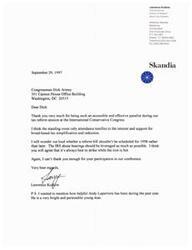 ["Lawrence Kudlow, Chief Economist and Director of Research at American Skandia, thanks man Dick Armey for participating in a tax reform session and suggests that a reform bill should be scheduled for 1998. Kudlow also praises Andy Laperriere for his help during the past year."]