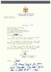 ["Two members of the House of Representatives, Joseph P. Kennedy II and Patrick J. Kennedy, express their gratitude to Majority Leader Dick Armey for his condolences on the passing of their cousin Michael Kennedy. They thank him for the support and kind words during this difficult time."]