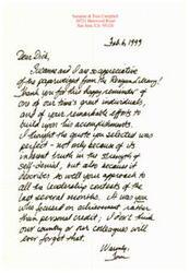 ["Susanne and Tom Campbell are thanking Dick for the paperweight they received from the Reagan library. They appreciate the reminder of Reagan's accomplishments and Dick's leadership qualities. They also mention Dick's focus on achievement rather than personal credit in recent leadership contests."]