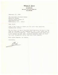 ["The author, William E. Simon, is thanking the Honorable Richard Armey for his understanding and kind remarks in a handwritten letter. Simon mentions that stepping down as chairman of the Commission was a difficult decision, but Armey's support has made it easier. Simon expresses gratitude for Armey's thoughtfulness and kind words."]