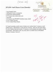 ["This text provides a recipe for Spam and Cheese Corn Chowder, including ingredients and instructions for preparation. It is shared by U.S. Representative Gil Gutknecht in September 1999."]