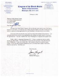 ["Steve Largent, a member of Congress representing Oklahoma, is stepping down from his position to pursue becoming the next governor of Oklahoma. He expresses gratitude to Majority Leader Richard Armey and reflects on his time in Congress. Largent also states his commitment to continuing to serve as a public servant and offers support to Armey in the future."]