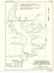 ["Candy Reservoir, Flood Control Project, Arkansas River Basin. 8 x 10.5. United States, Dept. of the Army, Tulsa District Corps of Engineers, 1963."]