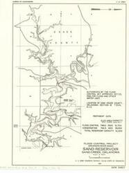 ["Sand Reservoir, Flood Control Project, Arkansas River Basin. 8 x 10.5. United States, Dept. of the Army, Tulsa District Corps of Engineers, 1963."]