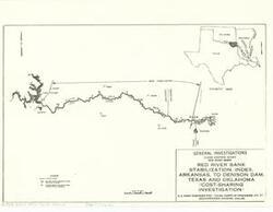 ["Red River Bank Stabilization, Index, Arkansas, to Denison Dam, Texas and Oklahoma Cost-Sharing. 8 x 10.6. United States, Dept. of the Army, Tulsa District Corps of Engineers, 1977."]