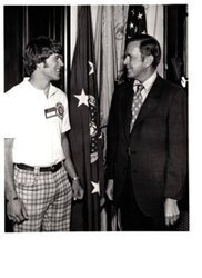 ["The image depicts Dewey Bartlett standing with Joe Davis, an American Legion, Boys Nation member"]