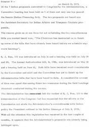 ["The document discusses various Indian proposals submitted to Congress, with only one passing the Senate so far. There are amendments proposed to increase the membership of a Commission related to Indian affairs. The Administration is concerned about the erosion of its commitments to Indian policy. Senator Bartlett has proposed amendments to increase the Commission's membership from 15 to 25 members, with 10 members appointed by the President, and to increase the Indian membership from 6 to 11 members."]