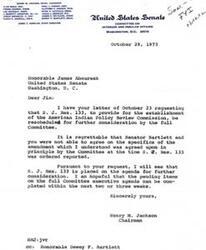 ["Senator James Abourezk is requesting that a resolution regarding the establishment of the American Indian Policy Review Commission be rescheduled for further consideration by the full Committee, as there was confusion over an amendment proposed by Senator Bartlett. Chairman Henry M. Jackson has agreed to place the resolution on the agenda for further discussion."]