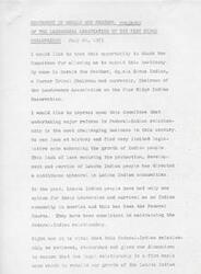 ["Gerald One Feather, Chairman of the Landowners Association of the Pine Ridge Reservation, emphasizes the need for major reforms in Federal-Indian relationships. He discusses the historical lack of laws protecting and developing Lakota Indian communities, and the conflicts caused by the establishment of tribal trusts in the 1930s. One Feather calls for the recognition of individual and tribal land responsibilities as separate entities, and stresses the importance of self-determination for both groups. He also highlights the need for cultural self-determination and the development of opportunities within Indian communities."]