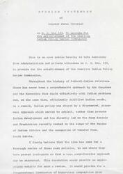 ["Senator James Abourezk is advocating for the establishment of the American Indian Policy Review Commission to comprehensively review past policies regarding Federal-Indian relations. He believes that the current fragmented approach has hindered Indian development and led to frustration and despair. The Commission would consist of bipartisan members from Congress and the Indian community to assess past policies and make recommendations for future legislation to better serve the needs of Indian people. Abourezk looks forward to hearing from Administration and private witnesses on the proposed legislation."]